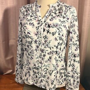 Karl Lagerfeld White and Purple Floral Blouse
